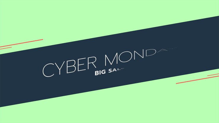 Animation intro text Cyber Monday on green fashion and minimalism background with geometric lines