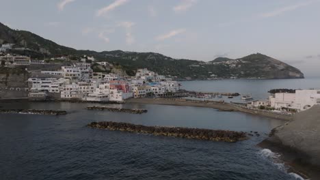 picturesque italian architecture on the island ischia in italy, aerial dolly in