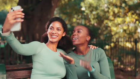 Fitness-women,-park-selfie