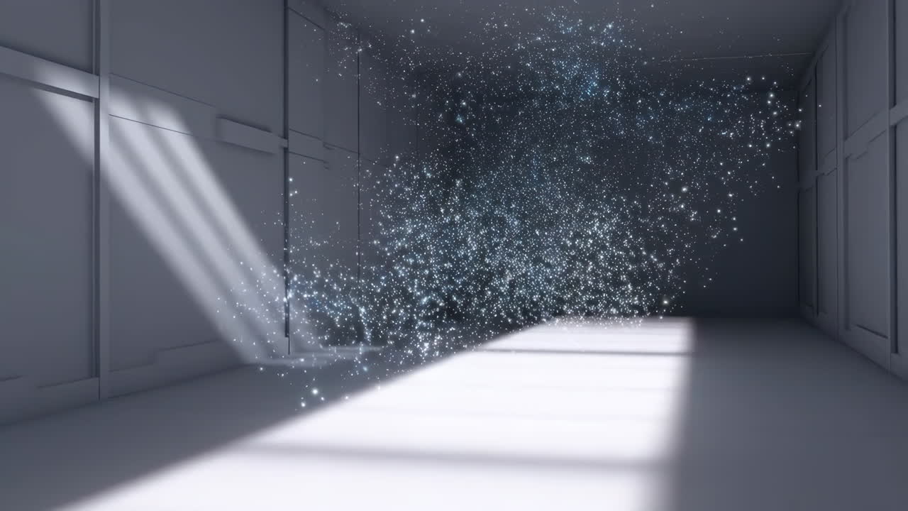Abstract Shimmering Particles in a Sunlit Minimalist Room