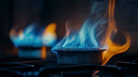 gas stove with blue flames