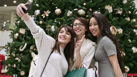 female friends taking christmas selfie