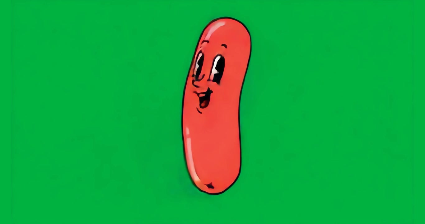 Apparendo, un fagiolo rosso fluttua, ruota e oscilla per mostrare uno sfondo trasparente a pixel.