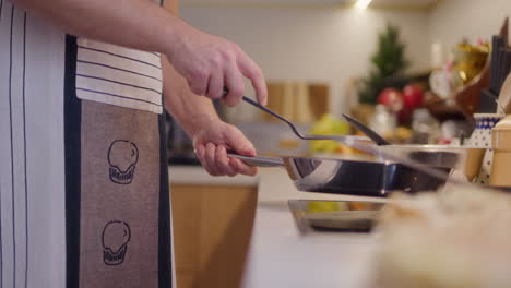 flipping pancake in pan close-up