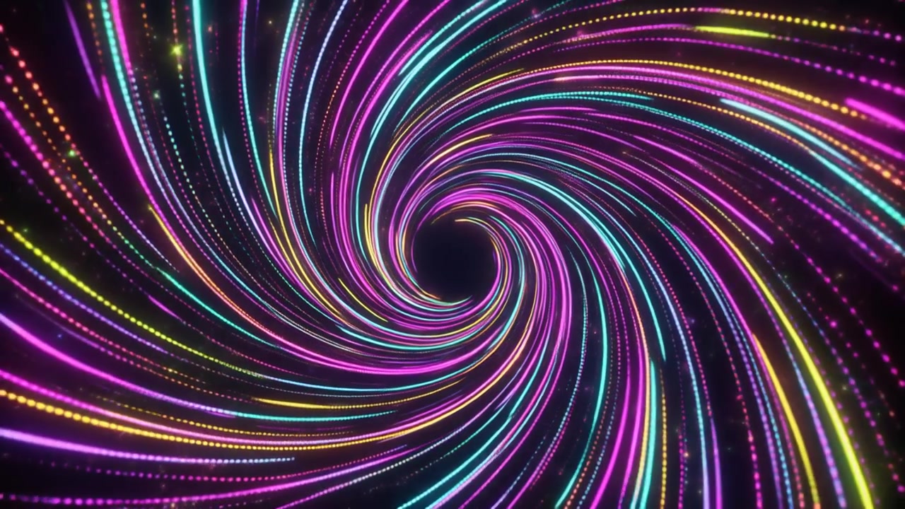 Abstract Neon Light Tunnel with Rotating Dotted Lines