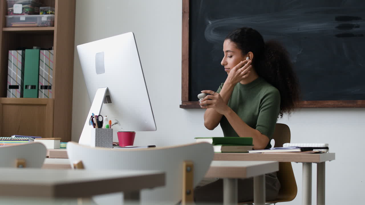 Student Studying in Classroom