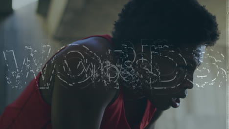 animation of vibes text and interference over biracial sportsman