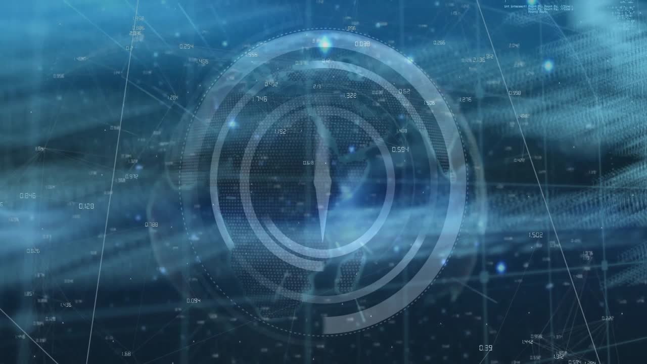 Emerging HUD initiating clockwise rotating concentric code rings, visualizing data flow