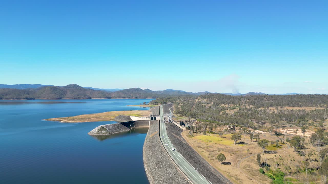 Looking south across the spillway at Wivenhoe Dam in Brisbane Australia