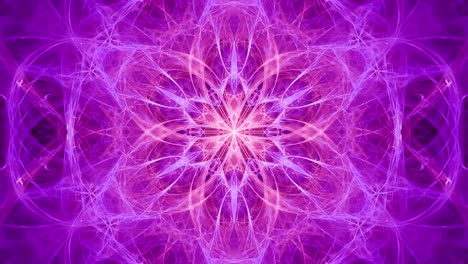 Purple-mandala-flower-blooming,-pulsing-energy-bursts-of-fractal-flame-petals,-seamless-looping