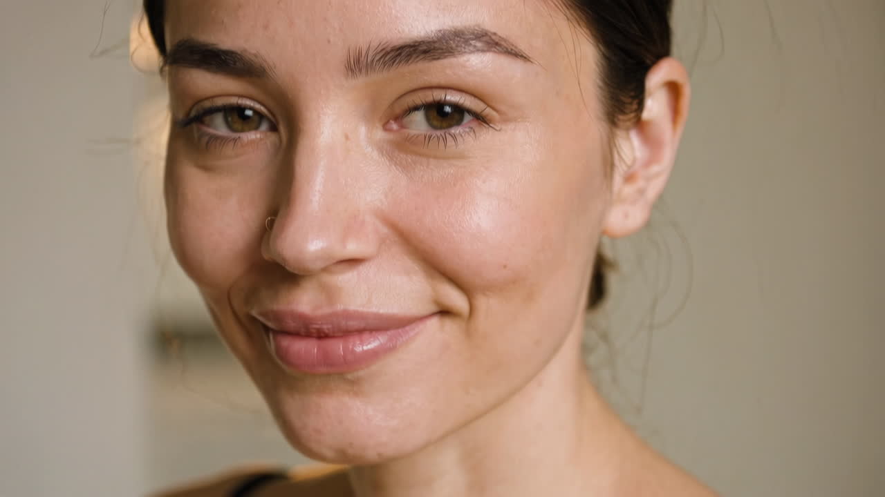 Close-up portrait of a woman with natural makeup
