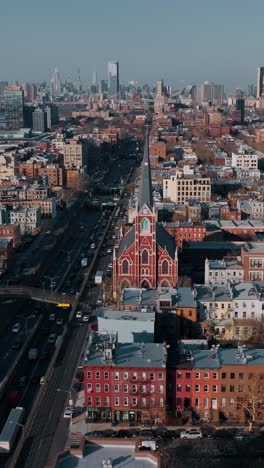 aerial view of bronx cityscape with church