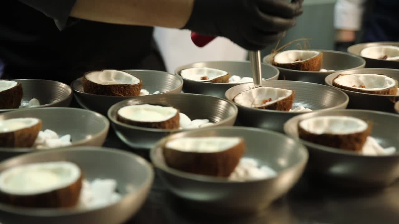 Chef Preparing Coconut Dessert