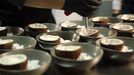 chef preparing coconut dessert