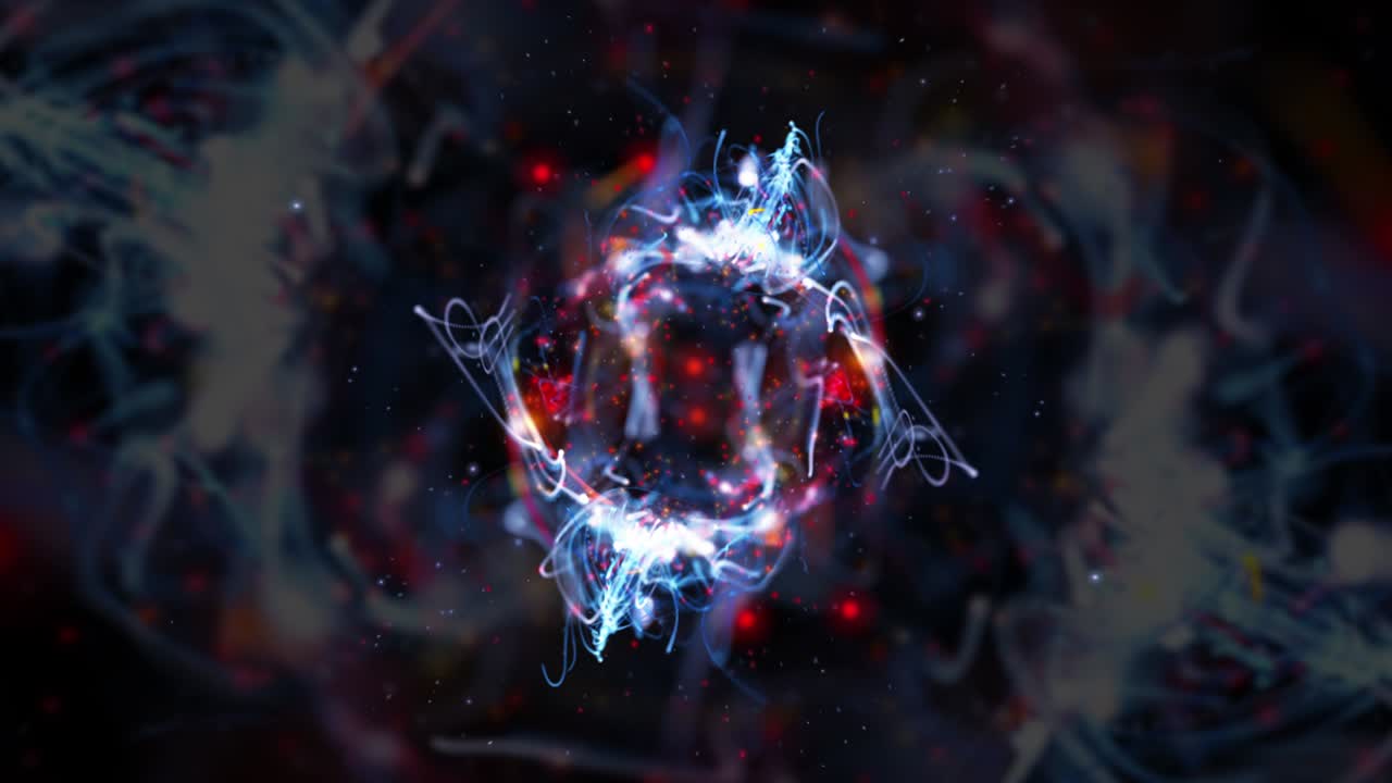 Abstract background of cosmical sphere with flying tendrils, wiggle and loop