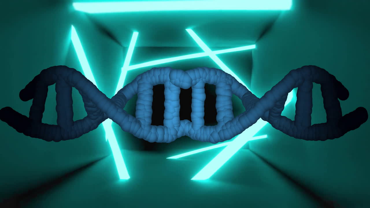 네온 선 위에 회전하는 dna 가닥의 애니메이션