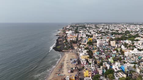 the calm rhythm of pondicherry’s shoreline town captured in a wide cinematic drone pass