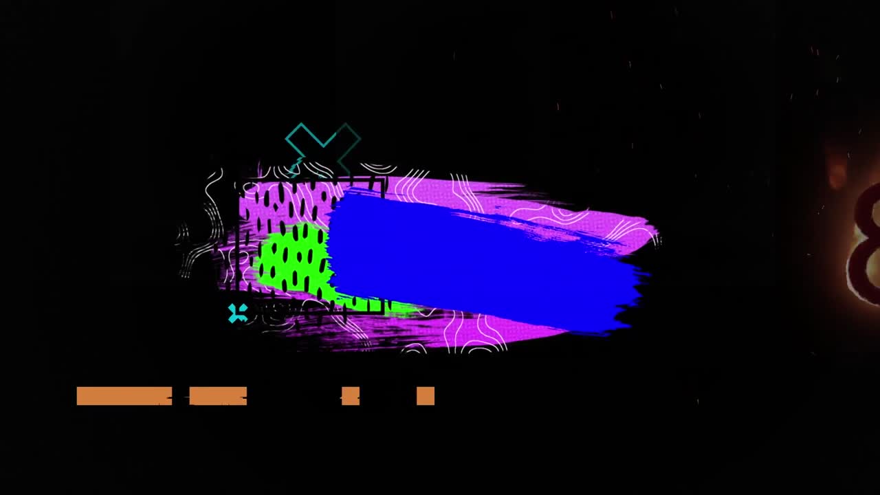 animación de formas abstractas coloridas y número de quema sobre fondo negro