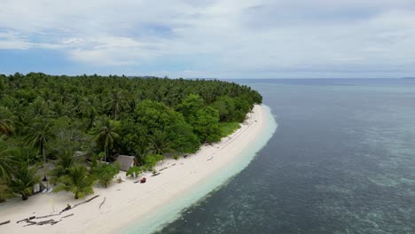 Aerial-dolly-over-tropical-balabac-island-coastline-with-white-sandy-beach-and-reef