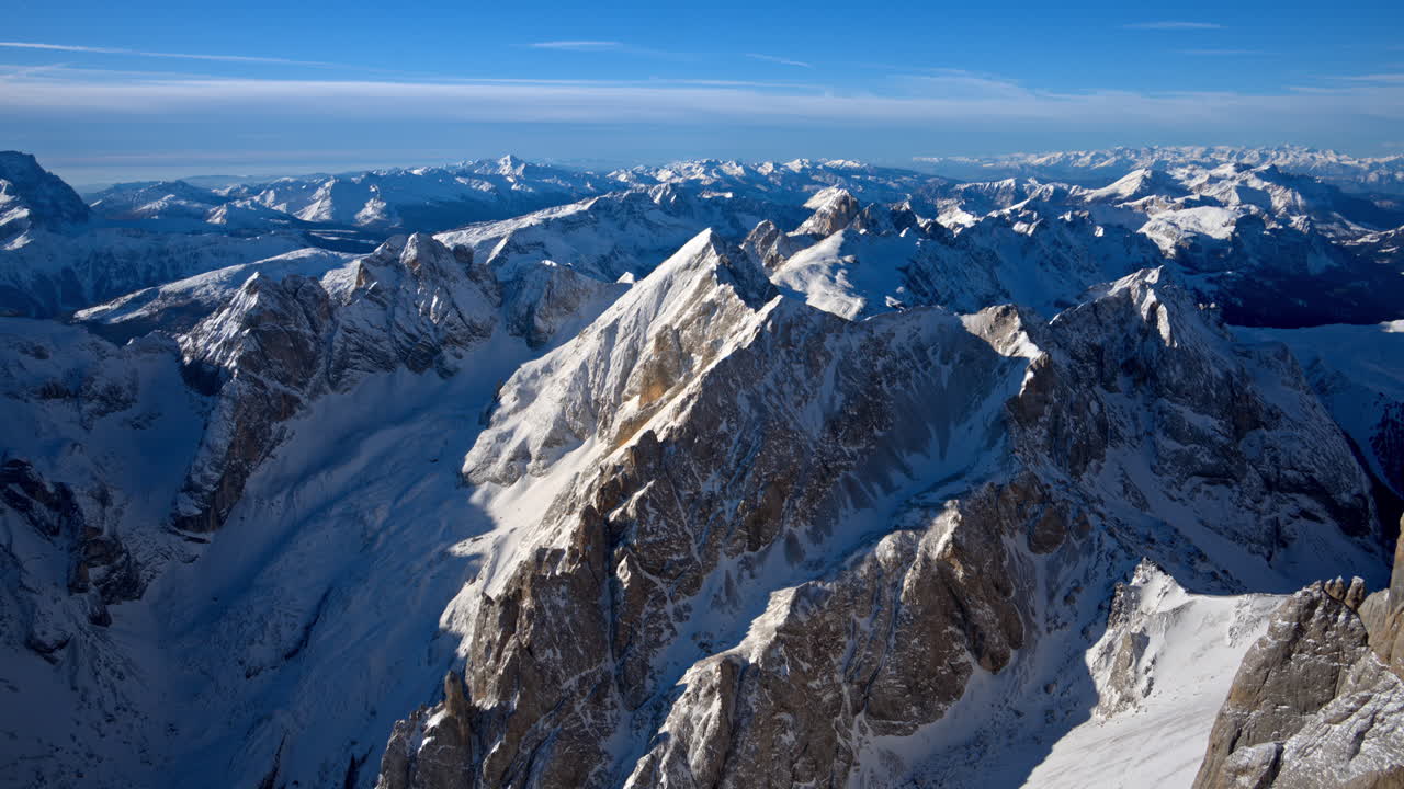 View of snow on the mountains in the Dolomites, Italy