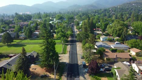 us, oregon, ashland - drone shot taken while paving clay st