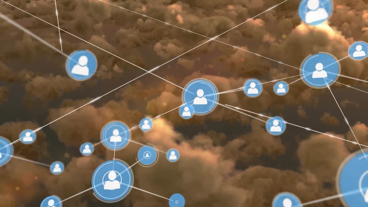 하늘 위의 아이콘으로 연결 네트워크의 애니메이션