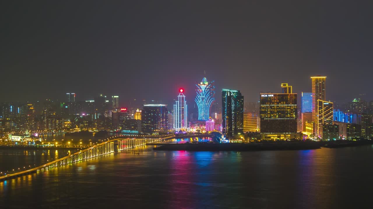 isla de china macao paisaje de la ciudad puente tráfico carretera famosa bahía panorama 4k lapso de tiempo