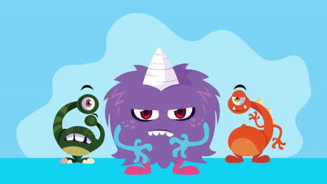 group of cute cartoon monsters