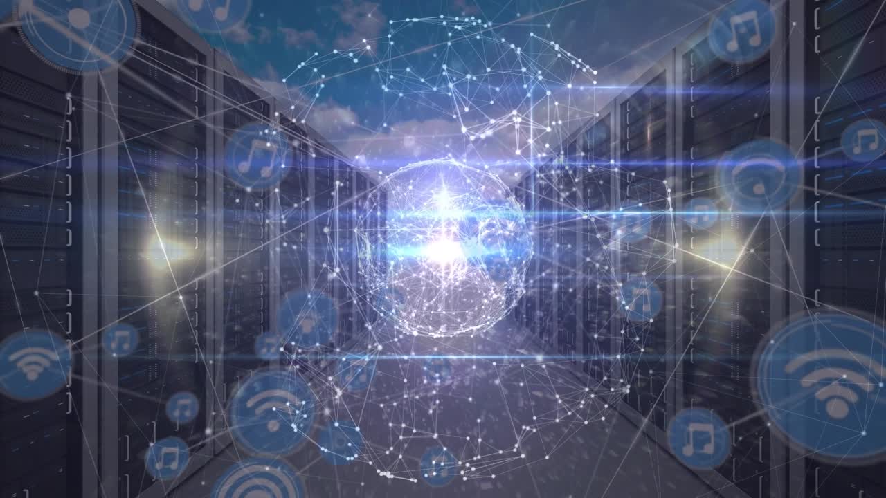 Animation of network of connections over server room