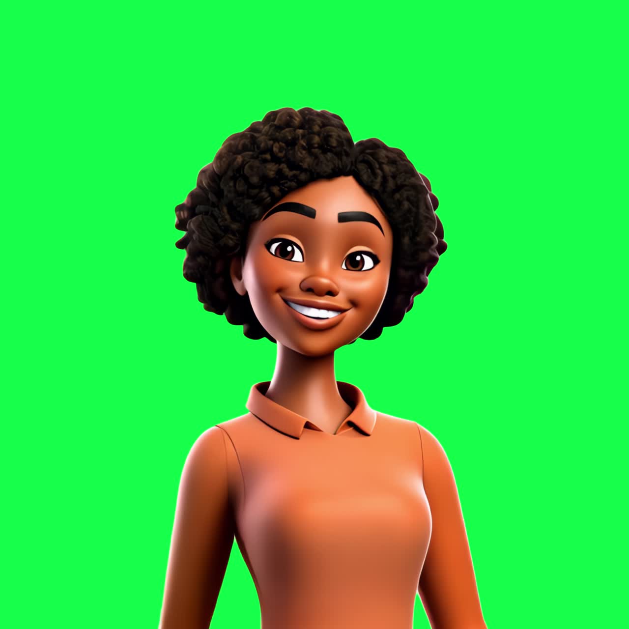 Smiling animated character portrait animation, transparent 4K video, green screen