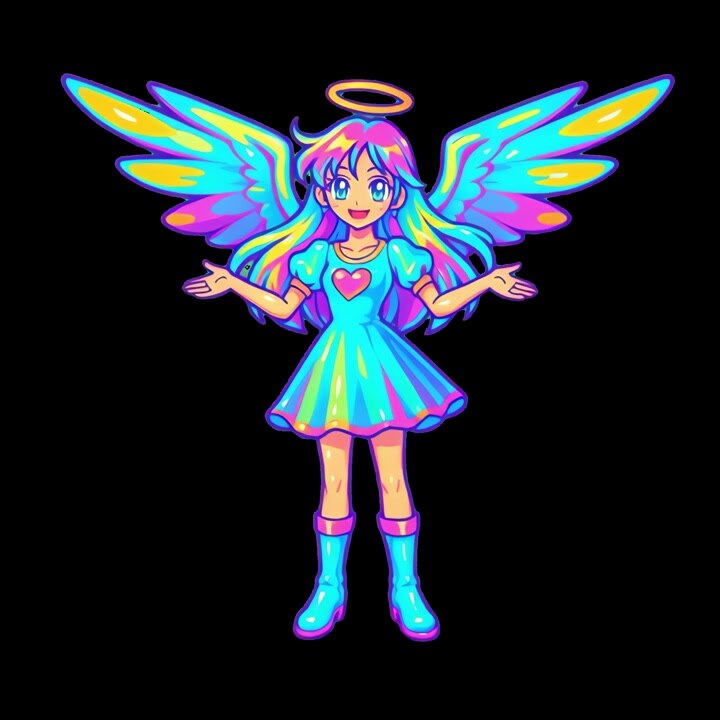 Animated Anime Style Angel Girl with Iridescent Wings