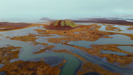 landscape of the pingos of tuktoyaktuk in canada - aerial shot