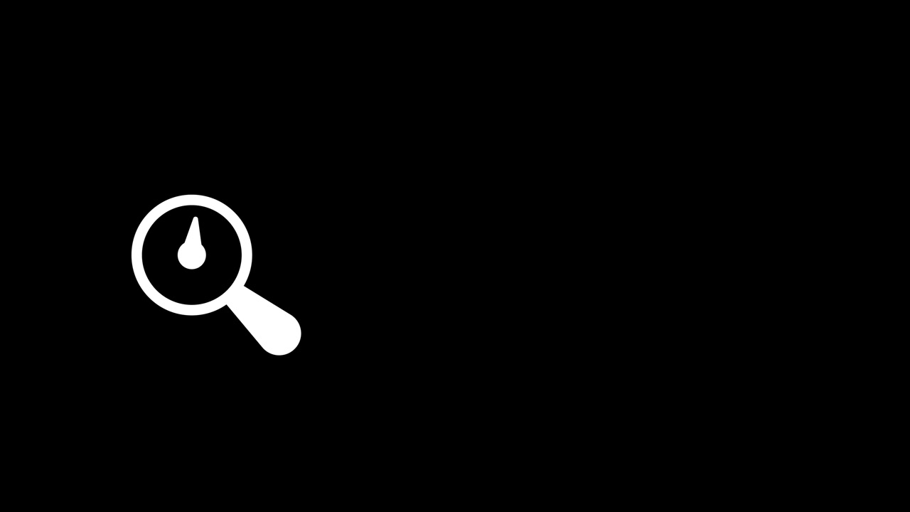 Magnifying glass with clock timer animation isolated on black background