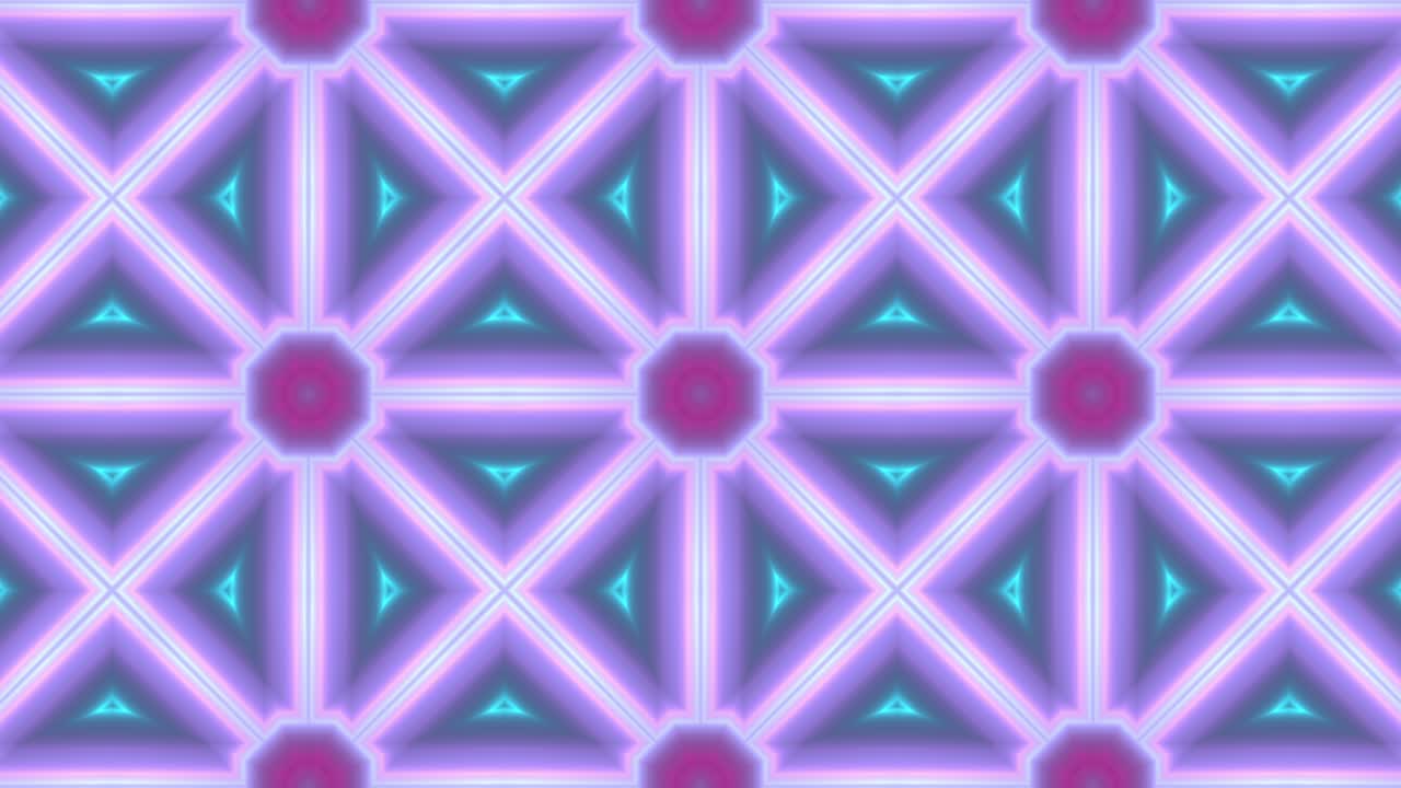 Sfondo decorativo astratto ornato 3D in loop. Caleidoscopio ipnotico alla moda color neon.