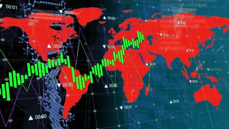 Animation-of-data-processing-and-world-map-over-dna-strand