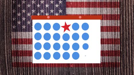 Animation-of-token-template-card-and-red-star-moving-over-american-flag