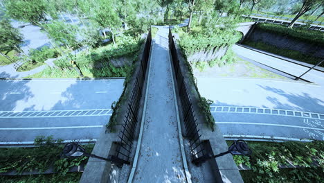 elevated path through park