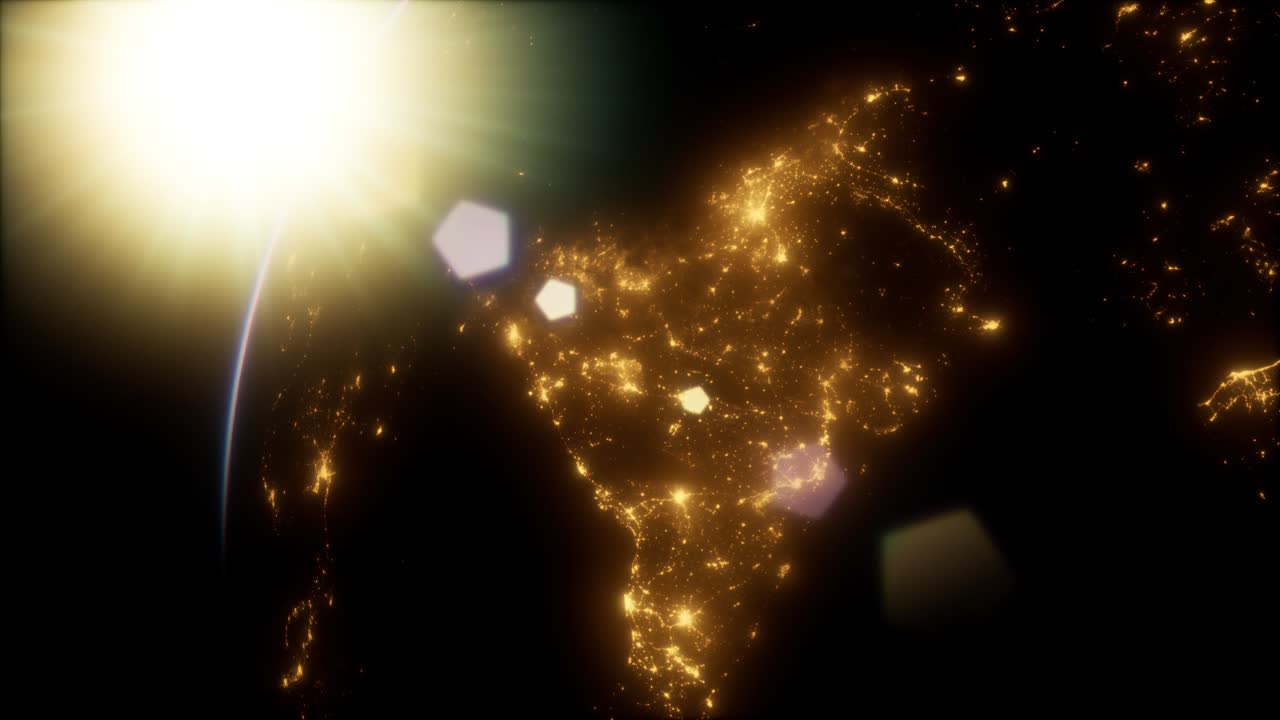 удивительный восход солнца над землей. вид планеты земля из космоса