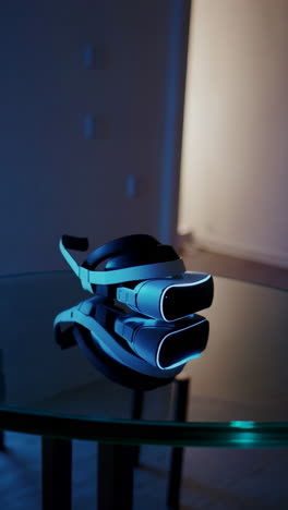 vr headset on glass table in a room