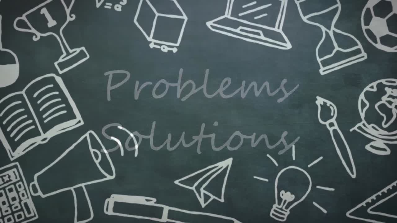 학교 아이템 아이콘 위에 문제 해결 텍스트의 애니메이션