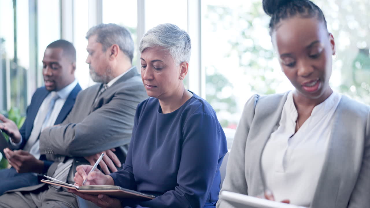 Portrait, opportunity and happy woman in waiting