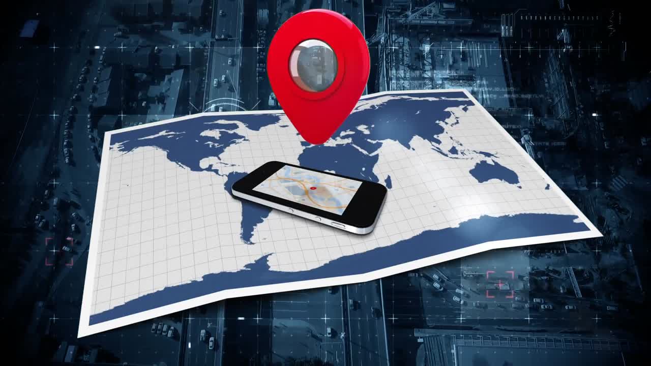 teléfono celular y mapa