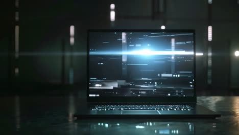 futuristic laptop with glowing digital display