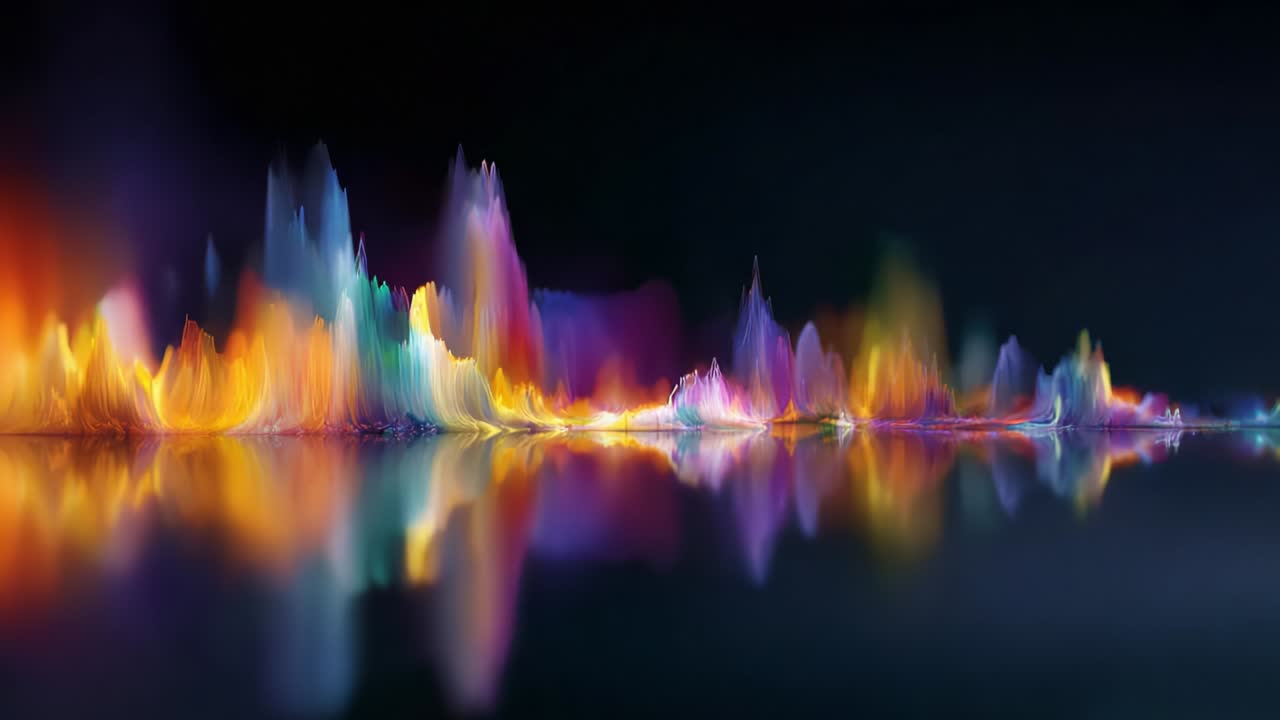 Dynamic Visual Spectrum: A Mesmerizing Display of Colorful Waves and Reflections Captured in Surreal Artistry, Depicting the Beauty of Light and Color Interplay in an Abstract Composition