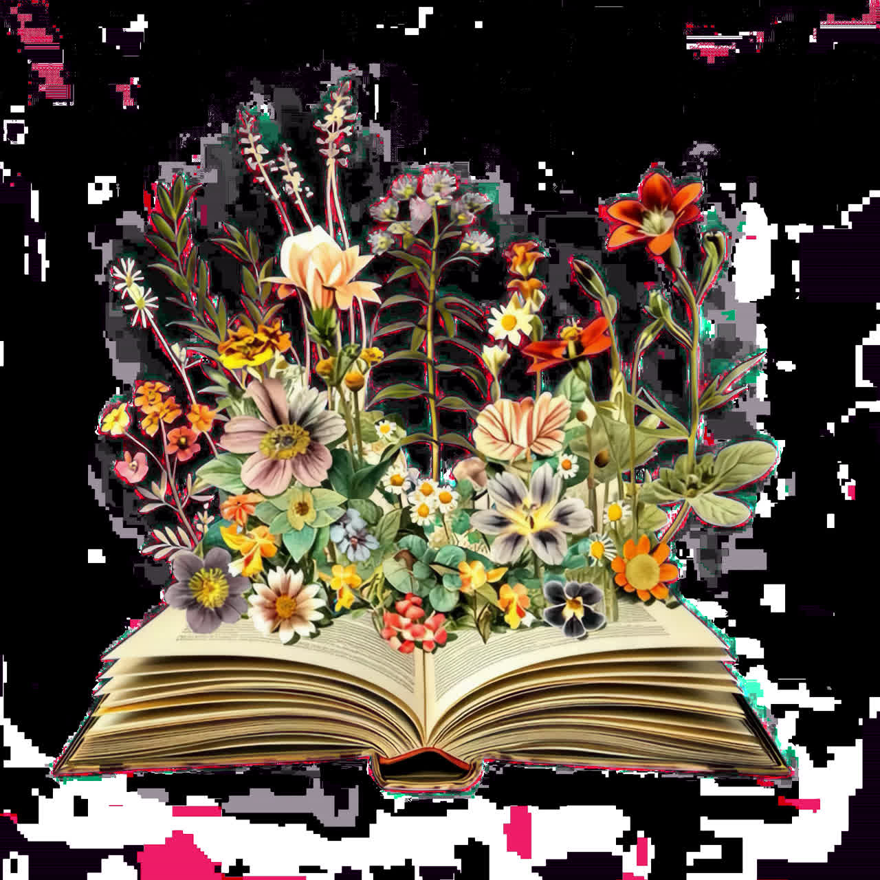 Floral book illustration blooms vibrantly animation isolated asset, transparent 4K video, alpha