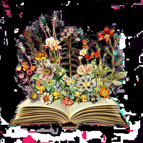 Floral book illustration blooms vibrantly animation isolated asset, transparent 4K video, alpha