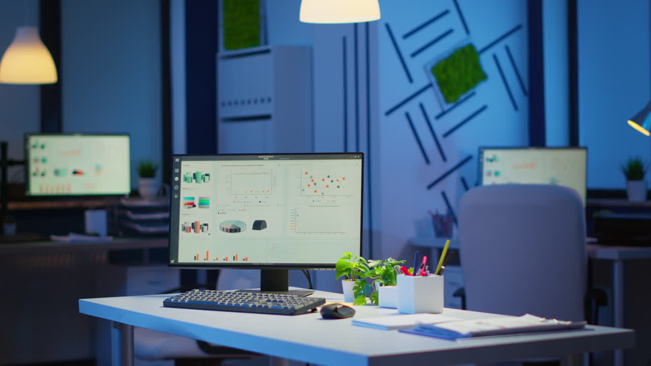 Empty start up business office with modern design during night