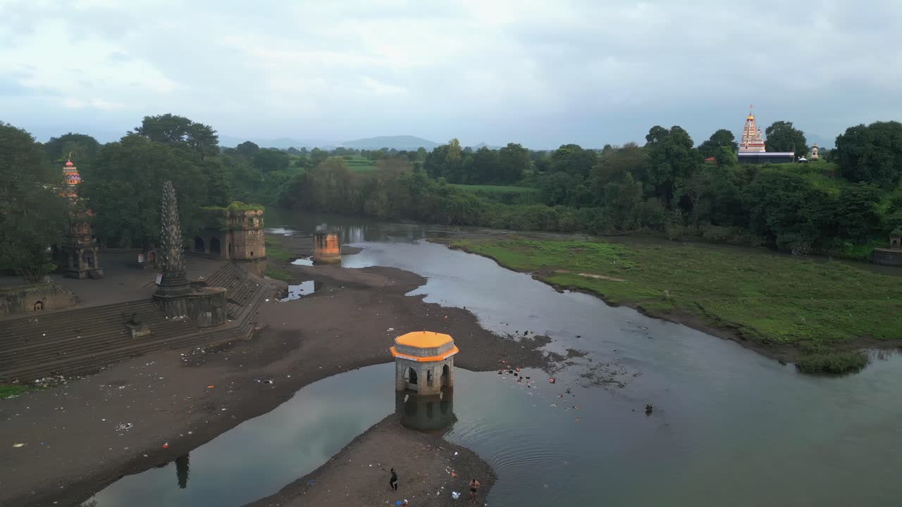 Dakshina Kashi Shiva Temple Sangam Mahuli drone view in satara in india