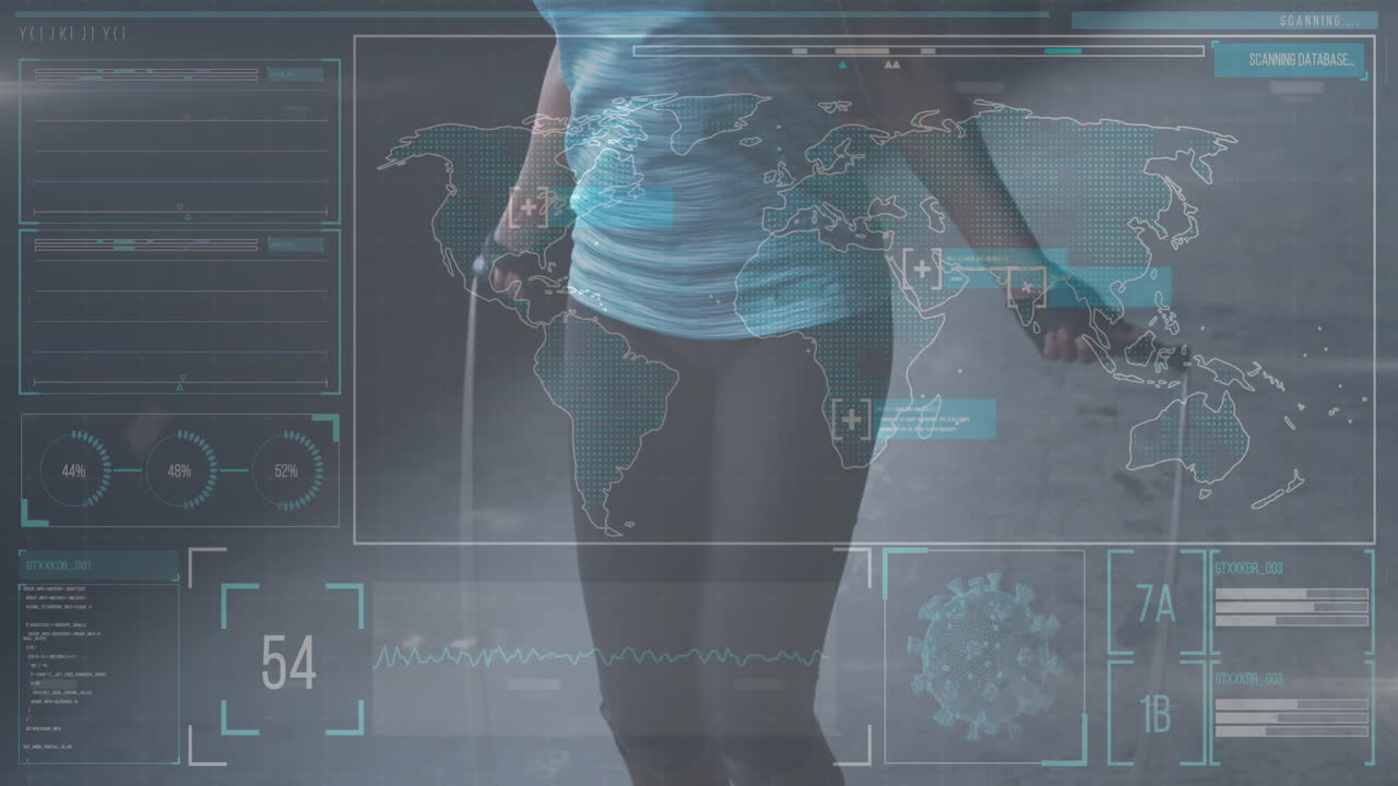 버려진 건물에서 로프를 뛰어넘는 여성에 대한 통계와 그래프의 애니메이션