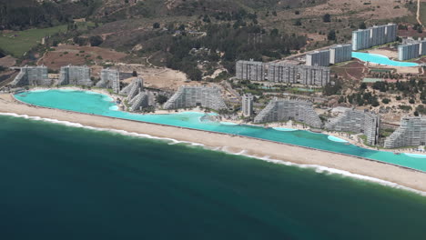 aerials of the world's longest pool in chile, san alfonso del mar